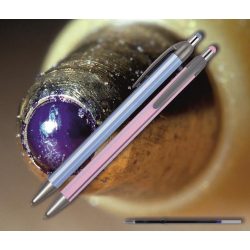   Golyóstoll kék 0118 Spoko ;-) - nyomógombos, színes csíkos tolltest, 0,38mm (X-18 0296 betéttel)